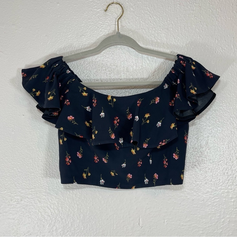 Rebecca Taylor Off the Shoulder Meadow Floral Crop Top Women’s 6 Date Night